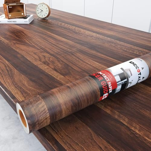 Decotalk Papier Adhésif Bois Noyer Brun Foncé Film Autocollant 81X300cm Pour Meuble et Cuisine Film Décoratif Papier Peint Bois Stickers Vinyle Adhesif Stickers Meuble Revêtement Peint Stickers