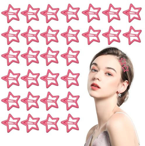 30 Pezzi Rosa Stella Fermagli per Capelli, Fermagli per Capelli a Stella Antiscivolo, Carino In Metallo Barrette per Capelli a Stella per Bambini, Ragazze e Donne