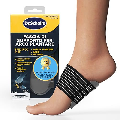 Dr. Scholl's Fascia di supporto per arco plantare sollievo immediato, comfortevole durante il giorno e la notte, compressione traspirante, sostegno per fascia plantare, tallone e arco plantare