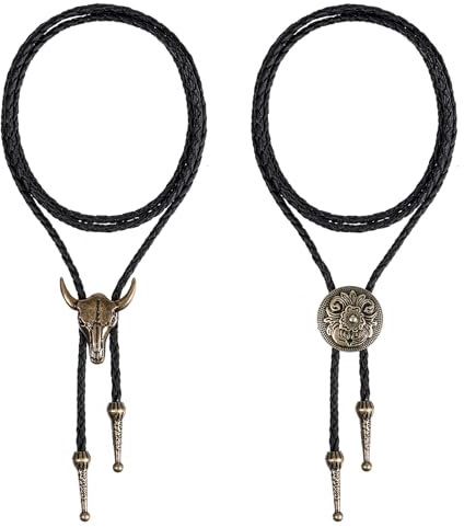 ElevateTech Bolo-Krawatte für Männer und Frauen, 2 Stück, Western-Cowboy-Krawatten-Halskette, handgefertigte Lederkrawatte im Retro-Stil, Bolo-Krawatten, Cowboy-Kostüm-Accessoires für Damen und Herren
