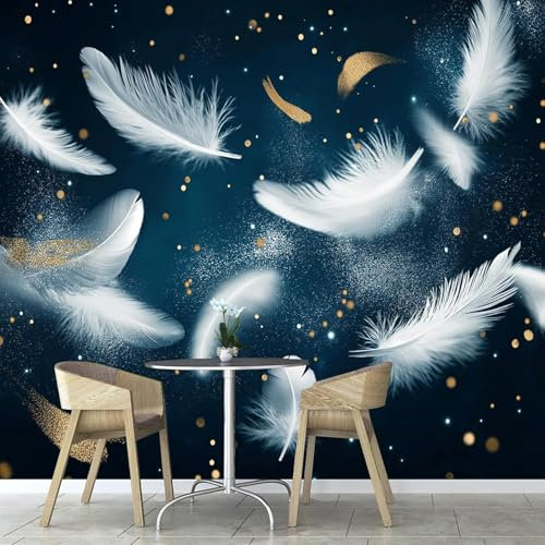 Papier Peint Panoramique Plume Papier Peint Intissé Plume Blanche Poster Trompe l'oeil Mural 3D Art Décoration Murale Salon Chambre 350x250 cm 5054a