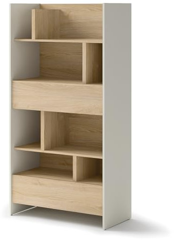 MEBLINI Wohnzimmerschrank für Schrankbett Bed Concept - Hochschrank mit Regalen, Fächern und Schubladen - BC-28 - Kaschmir/Nagano Eiche