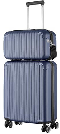 R.Leone Valigia Ryanair 55x40x20 cm + 40x20x25 cm Set 2 Pezzi Trolley Bagaglio a mano 4 Ruote e Beauty Case in ABS 999 (Blu, Valigia 55x40x20 cm + Borsa 40x20x25 cm)