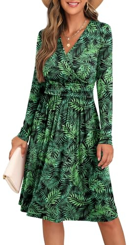 GRECERELLE Robe d'été décontractée à volants et col en V pour femme, L14 Fp Feuille verte, M
