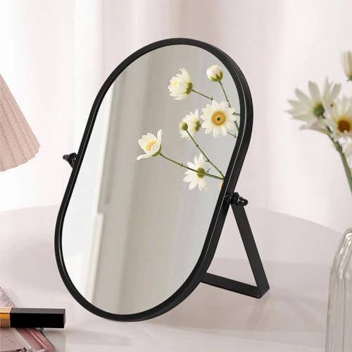 Gosider Small Vanity Mirror Oval Desk Mirror with Metal Stand Black | Desk Makeup Mirror, Make Up Mirror Portable, 90° Single-Sided, For Travel Bedroom Living Room Office