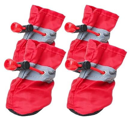 JXpxbao Hundeschuhe Pfotenschutz, 4 Stück Wasserdicht Hunde Schuhe Outdoor Mit Rutschfester Sohle, Verstellbarem Reflektierendem Klettverschluss Hundestiefel Für Kleine Und Mittlere Hunde (7,Rot)