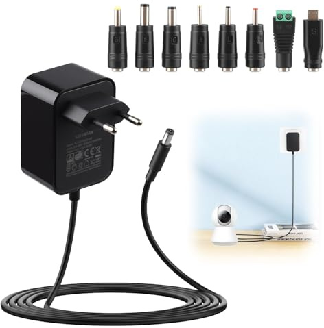 Amztour 12V 2A Netzteil mit 8 DC Stecker Transformator Universal AC 220-240V zu DC 12Volt Steckers 5,5X 2,1mm für LED Streifen Lichter Kameras Tastaturen GPS Webcam Router