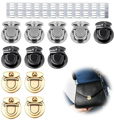 Verschluss-Schloss 12er-Pack für Taschen-Reparatur | 12 Abstandshalter inkl., Ersatz für Handtaschen & Geldbörsen, passend für Ledertaschen, einfache Montage, stabiler Verschluss