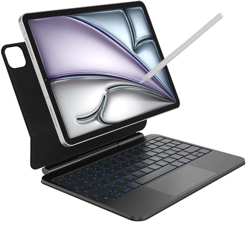 Tastatur-Hülle mit Stylus-Stift für iPad Air 11 Zoll (M4 2026/M3 2025/M2 2024), Air 5/4, iPad Pro 11 Zoll 4/3/2/1, Magic-Style mit Trackpad, RGB Hintergrundbeleuchtung, Freitragender Ständer