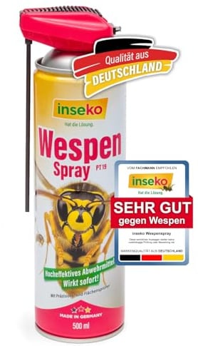 inseko Wespenspray mit Sprührohr 500ml - Profi Wespen-Abwehr Spray mit Sofortwirkung - Gegen Wespen & Wespennester - Schutz für Haus, Garten & Terrasse (PT19) (500ml)