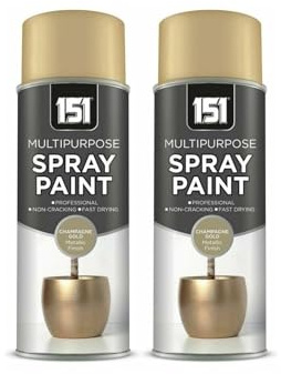 MSQUARE Metallic Gloss Gold Spray Paint, Professional, Non Cracking, Fast Drying, Metallic Finish, Durable Coating, Ideal for Wood, Metal, Plastic & DIY Projects, Champagne Gold, 400ml (Pack of 2)