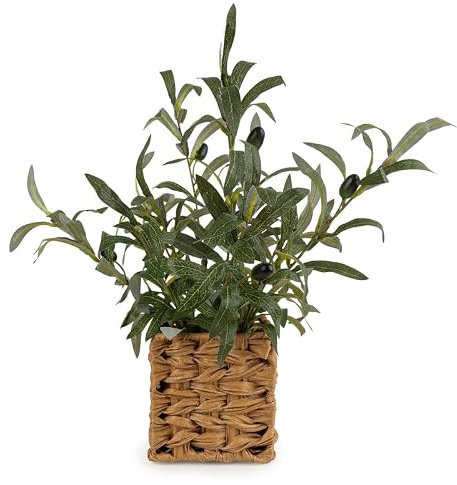 43cm Indoor Olive Tree in Wicker Basket – Artificial Olive Plant