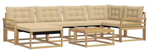 vidaXL Outdoor-Sofagarnitur 7 pcs Weiß und Beige 79 x 79 x 37 cm, Modernes Garten-Sofa-Set, langlebige Loungemöbel, stylische Terrassensitze, wetterfeste Schaumkissen, Akazienrahmen