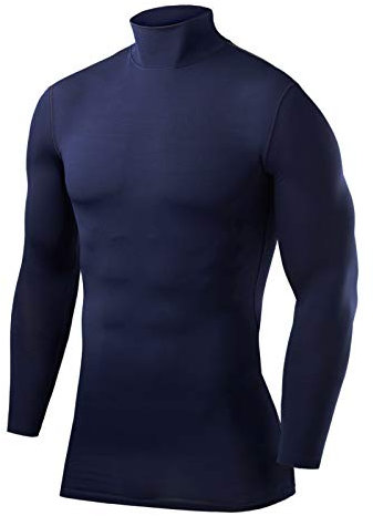 PowerLayer Kompressionsshirt Herren - Compression Shirt Funktionssshirt Langarm - Laufshirt Herren - Mock Neck Sportshirt - Longsleeve Oberteil Unterziehshirt - Dunkelblau, M