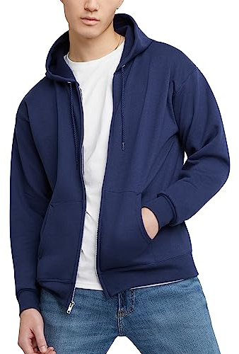 Hanes Mens Hoodie, Ecosmart Fleece Full-zip Zip-up Hooded Sweatshirt For Athletic-hoodies, Navy, Small US