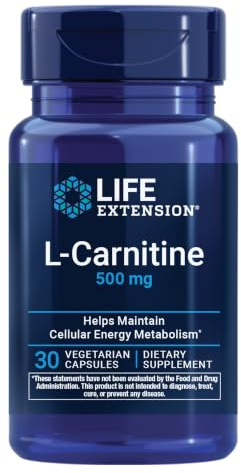 Life Extension L-Carnitine – 500 mg, Energy Supplement, Memory Supplement – Free Form Amino Acid, Nitric Oxide Support, Healthy Blood Pressure – Gluten-Free, Non-GMO, Vegetarian – 30 Capsules