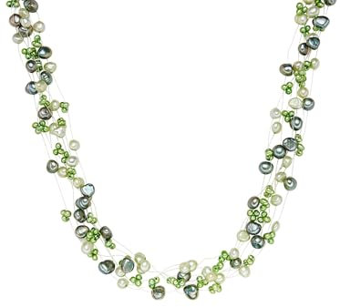 Valero Pearls Damen Perlenkette mit barock Süßwasser-Zuchtperlen 3-6 mm maigrün jade 925/- Sterling Silber Damenhalskette Perlenschmuck