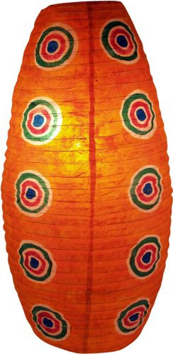 GURU SHOP Ovaler Lokta Papierlampenschirm, Hängelampe Coronada - Retro Orange, 52x29x29 cm