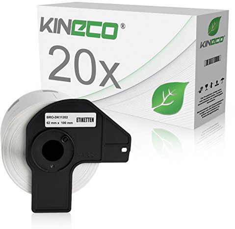 Kineco 20x Versand-Etiketten kompatibel für Brother DK11202 - je 300 Stück - 62mm x 100mm P-Touch QL-1050 1060N 500 550 560 570 580 700 500 A BS BW 560 VP YX 580N 650TD 710W 720NW - Weiss