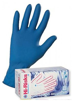 Guanti in lattice HI-RISKS senza polvere lubrificante microruvido, di spessore e lunghezza maggiorata Taglia: L 50 pz