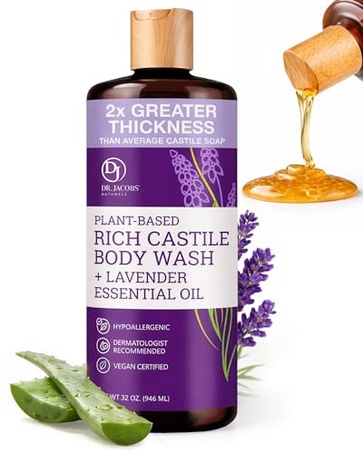 Dr. Jacobs Naturals Pure Castile Liquid Soap, No Palm Oil and NON-GMO, Natural Face and Body Wash, Free of Parabens, Sulfates, Synthetics, Gltuen, Lavender, 32 oz