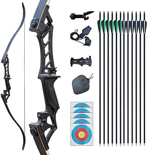 Tongtu 57 Recurvebogen Pfeil und Bogen Set für Erwachsene Rechte Hand 30-60LBS Jagd Longbow set für Die Jagdpraxis Outdoor-Sportarten