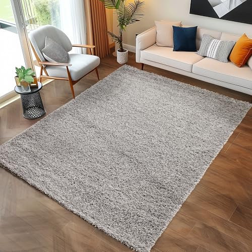 Carpettex Hochflor Teppich 200x300 (200x290 cm) Hellgrau - Flauschiger Extra Weich und Pflegeleicht - Shaggy Modern Einfarbig Design - Für Wohnzimmer, Schlafzimmer, Esszimmer und Küche