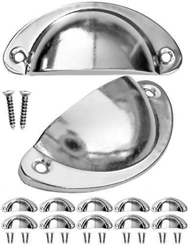Fuxxer® 10x Klassische Schubladen-Griffe, Möbel-Griffe, Griff-Muscheln, verchromt, 80x36mm