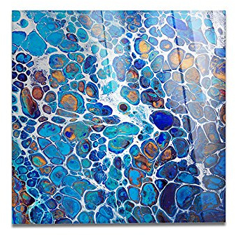 Giallobus - CADRE SUR VERRE ACRYLIQUE PLEXIGLASS - ABSTRACT DESIGN - BLU AND WHITE BUBBLES - 100X100CM