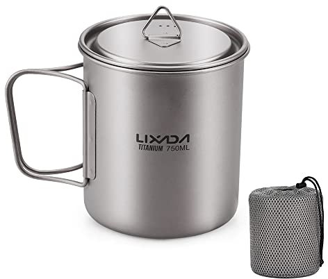 Lixada Titan-Topf, leichter Camping-Topf, Titan-Tasse, Titan-Tasse, Titan-Topf mit tragbaren, faltbaren Griffen für Outdoor, Camping, Wandern, Rucksackreisen