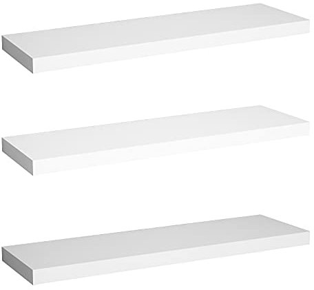WOLTU Wandregal Wandboard Bücherregal aus MDF Holz, 3er Set Weiss RG9316ws-3