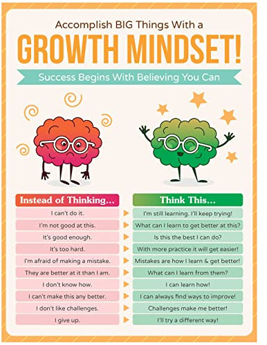 HoneyKICK Growth Mindset Klassenzimmer-Poster – 30,5 x 40,6 cm, pädagogisches Poster für Klassenzimmer-Dekoration, Pinnwände – inspirieren und motivieren Sie junge Schüler