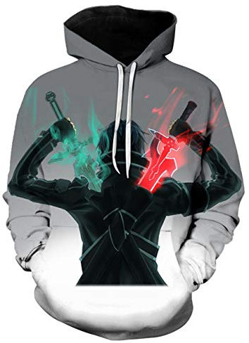 WANHONGYUE Anime Sword Art Online SAO 3D Digitaldruck Kapuzenpullover Hoodie Cosplay Kostüm Pulli Sweatshirt Tops Mäntel Grau XXXXXL