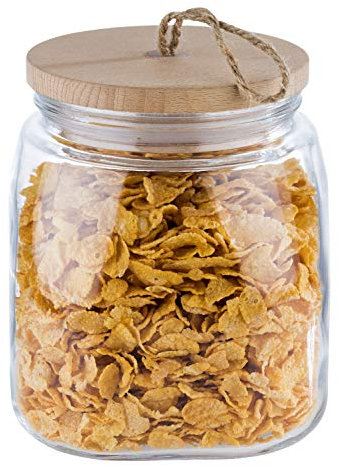 APS Vorratsglas „Woody“ – Hochwertiges Glasbehältnis mit Deckel aus Holz – Durch die Silikondichtung bleibt das Aroma des Inhaltes länger vorhanden – 2 Liter, Aufbewahrungsbehälter