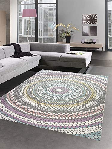 CARPETIA Teppich modern Wohnzimmer Teppich Regenbogen gepunktet bunt Pastell Größe 120x170 cm
