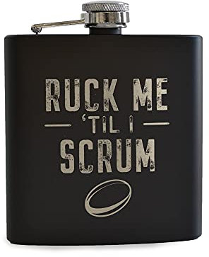 Ruck Me Til I Scrum Black Hip Flask - Funny Rugby Gifts for Men Women - Rude Anniversary Present