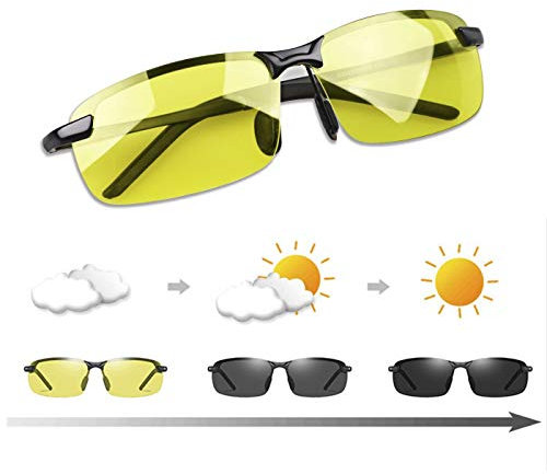MIRYEA Herren Photochromatisch Sportbrille Polarisiert Rechteckig Sonnenbrille Al-Mg Metallrahmen Fahrer Anti Reflexbeschichtung 100% UVA UVB Schutz für Golf, Angeln, Autofahren, Outdoor-Aktivitäten