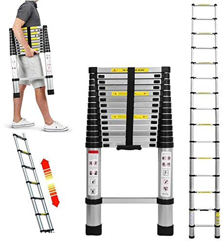 4,4M Teleskopleiter Alu Leiter Schiebeleiter Klappleiter Multifunktionsleiter Ausziehleiter 15 Sprossen Leicht zu tragen max Belastbarkeit 150 kg …