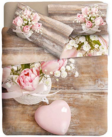 Ipersan Anniversario Bettwäsche-Set, Fotodruck Fine-Art, Organic Baumwolle, Braun/Rosa