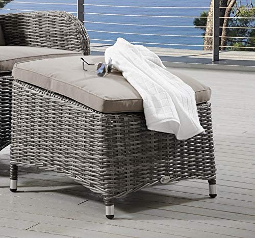 Beauty.Scouts Outdoor Collar Edition DEST Fußhocker Bali, grau meliert, 54 x 56 x 43/33 cm, mit Polster, Hocker, Balkon, Garten, Sitzhocker, Gartenhocker, Balkonhocker