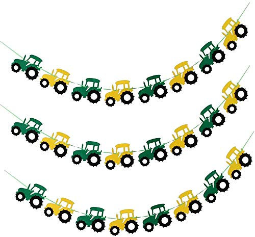 POFET 3 Stück Coole Traktor Auto Design Filz Ammer Banner Girlande Zeichen Baby Dusche Junge Geburtstagsfeier Indoor Outdoor Dekor
