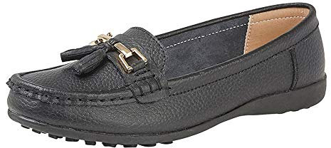 Boulevard Mocasines de piel con borlas para mujer y mujer, Black, 39 EU