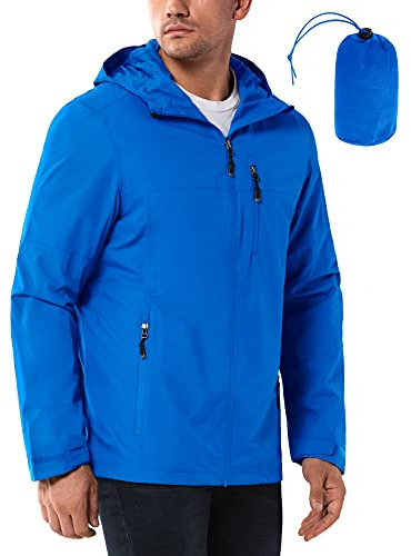 33,000ft Regenjacke Herren Wasserdicht Outdoorjacke Leichte Freizeitjacke Packbare Windjacke Fahrrad Regenmantel mit Kapuze Hell Blau 2XL