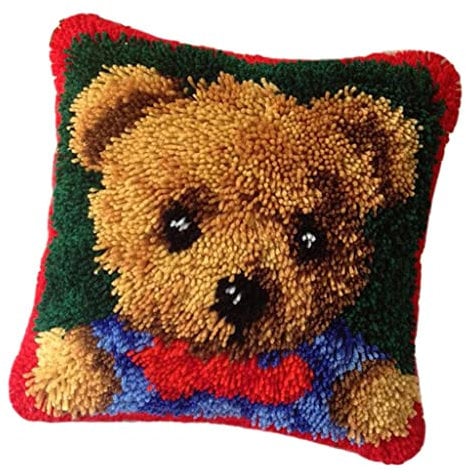 freneci Knüpfkissen zum selber knüpfen für Erwachsene und Kinder, Knüpfpackung Knüpfset Kissen - Eule/Bär zum Auswahl - ZD517
