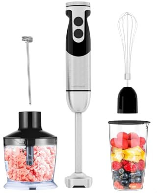 MEGAWISE Pro Titanium Reinforced 5-in-1 Immersion Corded Hand Blender, Powerful MOTOR with 80% Sharper Blades, 12-Speed Corded Blender, IncludingWhisk and Milk Frother