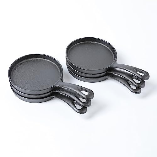 HAWOK Mini piastra rotonda in ghisa, padella per crêpe da 12,7 cm, set di 6 padelle pre-stagionate