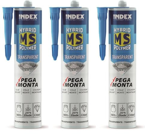 Hybrid Montagekleber | Klebstoff für Glas, Aluminium, PVC & Zargen | MS Polymer Kleber | Metallkleber | PVC Kleber | wasserfest | schnellhärtend | versch. Farben (3, transparent)