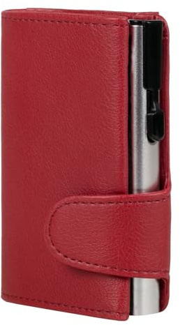 ClickSafe 962103 Kreditkartenetui mit Münzfach und Geldscheinfach, Wallet aus rotem Kunstleder mit silbernem Aluminium Tresor, Geldbörse mit RFID Schutz (Kartenetui, Kartenhalter, Slim Wallet)