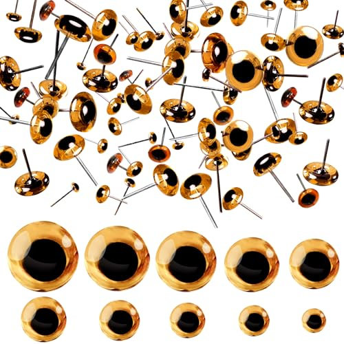 TOAOB 100 unidades de ojos de cristal para muñecas, color marrón, tamaño mixto, redondos, tapones en uñas de metal, ojos de seguridad para hacer muñecas