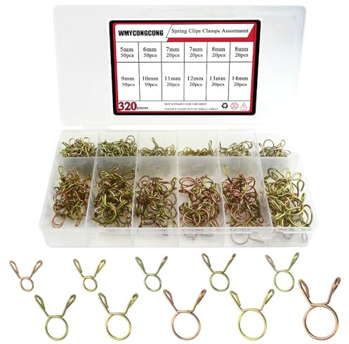 WMYCONGCONG 320 Stück Kraftstoffleitung Schlauch Wasserrohr Rohr Frühling Clips Schellen Rohrschellen Fastener Assortment Kit 10 Größen 5-14mm für Motorrad Roller ATV